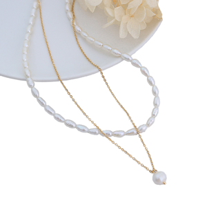 Collar de Acero Inoxidable de Doble Capa con Perlas Naturales de Agua Dulce Doradas, Joyería de Lujo, Regalo de Cumpleaños para Mujer - Product Image 1