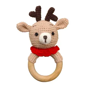 DIY infant crochet molar toy Christmas deer animal bracelet rattle newborn baby teether toy wooden teether rattle