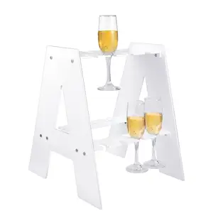 New Arrival Acrylic 2 Tier Champagne Wall Holder Acrylic Tabletop A Shaped Champagne Flute Glass Holder Stand