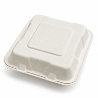 Boîte à clapet compostable de 8 pouces en bagasse de canne à sucre, conteneur articulé pour la préparation de repas à emporter, la livraison de nourriture pour restaurants
