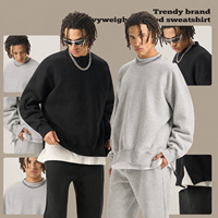 Sweat-shirt col rond en molleton brossé pour homme, coupe ample, ourlet fendu sur le côté, couleur unie, style streetwear décontracté, vente en gros