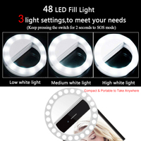 Huizon Blanc 48 LED Dimmable Selfie Anneau Lumière Clip-On 450mAh Batterie Rechargeable Au Lithium 25mm Épaisseur Type-C Boîte Personnalisée