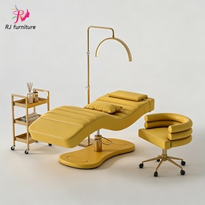 Unique Design Orange Leather Adjustable Height Eye Lash Salon Bed Modern Salon Furniture Set Massage Table Bed with <b>Stool</b> - Product Image 1