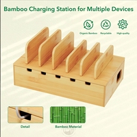 Station de charge rectangulaire en bambou pour plusieurs appareils, support de bureau pour téléphones, tablettes, iPad, ordinateurs portables