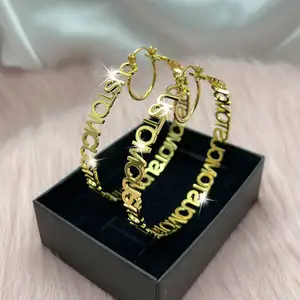 Mode Boho benutzer definierte personal isierte Buchstaben Name Alphabet große Creolen Edelstahl Schmuck für Frauen Mädchen