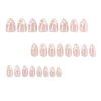 Faux ongles 3D nude amande à presser avec pointes françaises à pois blancs, ongles artificiels brillants réutilisables pour usage quotidien et manucure 4619