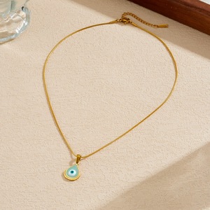 Blue Eye Pendant Necklace Teardrop Shape Gold Chain Daily Wear Gift Jewelry - Product Image 3