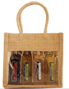 Sac en jute écologique pour vin naturel avec fenêtre, sac de shopping en toile de jute durable - Product Image 4