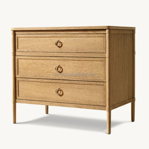 Mesitas de Noche de Estilo Francés Contemporáneo <span class=keywords><strong>Myhome</strong></span> con 3 Cajones, Muebles de Dormitorio de Madera de Roble Macizo de Alta Calidad, Adorno para el Hogar - Product Image 2