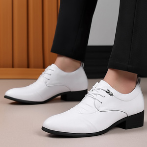 Chaussures habillées en cuir blanc pour hommes, bout pointu, à lacets, chaussures formelles de mariage, semelle souple en cuir de vache, taille adulte 40-46 - Product Image 1