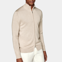 Cardigan Pull Zippé Homme Tricoté Marron Clair Hiver