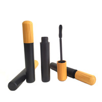 Récipient cosmétique de mascara en bambou de 8ml avec couvercle carré en bambou, tube de mascara vide avec brosse à cils et baguette