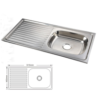 Évier de lavage des mains à une cuvette carrée en acier inoxydable durable Grand égouttoir Comptoir de cuisine à un trou pour le marché sud-américain
