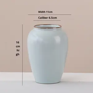 Cerámica estética de la dinastía <span class=keywords><strong>Song</strong></span> del horno Ru, nuevo estilo chino, jarrón hidropónico de gran diámetro, adornos decorativos de flores secas para el hogar - Product Image 3