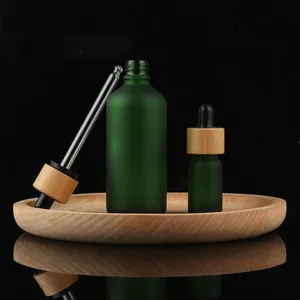Garrafa de vidro com gotejamento, garrafa de vidro com óleo essencial de 15ml, 30ml, 50ml e 100ml, embalagem de bambu, vidro fosco, óleo essencial, gotas