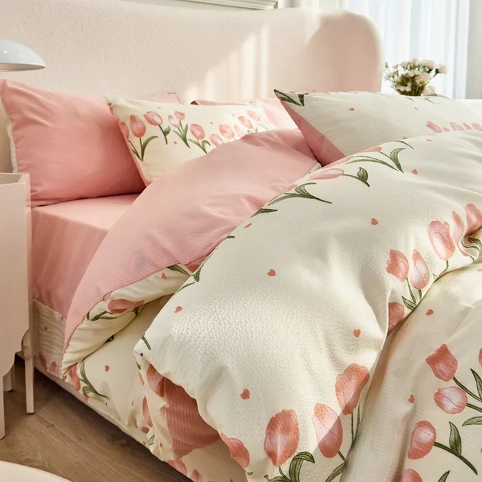 QUNZHEN mujer personalizable tulipán estampado algodón reina sábana rey sábanas juego de cama