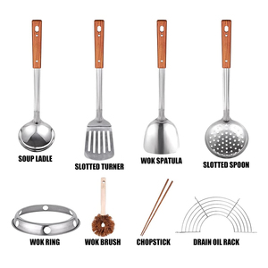 <span class=keywords><strong>8</strong></span> Pcs Đồ Nấu Nướng Phụ Kiện Thép Không Gỉ Chảo Vòng Chảo Thìa Bàn Chải Vòng Dưới Gỗ Xử Lý Carbon Thép Chảo - Product Image 4