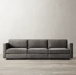 Set di divani per interni all'ingrosso, divano in pelle con combinazione di braccioli sottili a 3 posti, mobili di lusso per soggiorno moderno