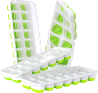 Bac à glaçons en silicone empilable sans BPA avec couvercles amovibles anti-fuite, libération facile, silicone flexible, 14 bacs à glaçons