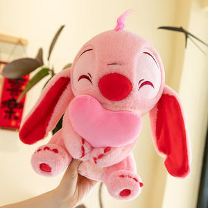 Peluche mignonne tenant un cœur, bleu/rose, Stitch, jouet en peluche, dessin animé, assis, Lilo, <span class=keywords><strong>couple</strong></span> amoureux, coussin, cadeau de la Saint-Valentin, poupée pour les filles - Product Image 3