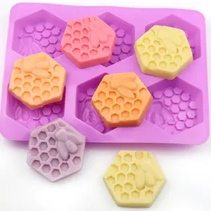 Lixsun蜡烛模具，肥皂制造模具1054准备装运6孔蜂蜜梳和蜂蜜形状手工制造肥皂模具硅胶