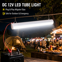 Tube LED 12V DC 10W 20W 40W, lampe portable anti-poussière avec pinces crocodiles pour camping, marché nocturne, urgence