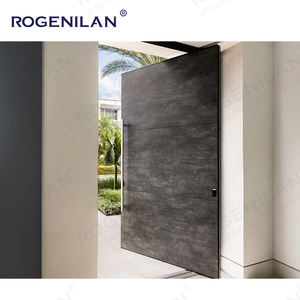 Puerta de Seguridad Pivotante de Aluminio con Placa de <span class=keywords><strong>Roca</strong></span> Moderna para Casa o Villa, Puerta Exterior Frontal con Vidrio Lateral, Marca Rogenilan - Product Image 6