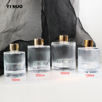 Bouteille diffuseur de parfum à roseaux en verre transparent de forme ronde avec étiquette personnalisée, matériau blanc de haute qualité, 100 ml, 120 ml, 200 ml, 350 ml, parfum à rayures