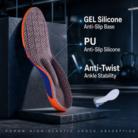 Semelles de sport Poron à soutien complet de la voûte plantaire, en gel TPU, absorbant les chocs, haute élasticité, inserts de chaussures athlétiques, conception anti-torsion