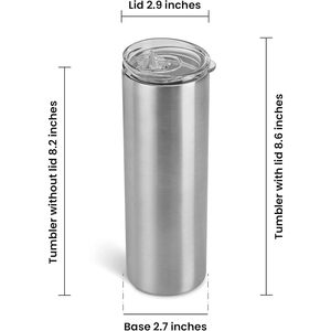 20 oz Silver Skinny Stainless Steel Tumbler Pack of 25 with Rubber Lid <b>Straw</b> Craft-Ready for Personalization DIY Gifts - Product Image 4
