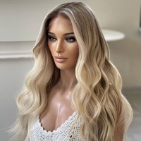 Peluca frontal de encaje de cabello humano europeo rubio ceniza con reflejos, cabello Remy con cutícula alineada, 13x4, gorro pequeño, onda suelta.