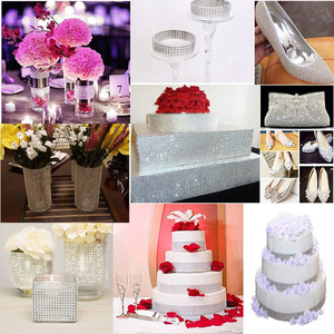 Ruban en maille de strass en plastique brillant, ruban en <span class=keywords><strong>acrylique</strong></span> argenté pour la décoration de gâteaux de mariage, vase, fournitures de fête, 60 pieds - Product Image 5