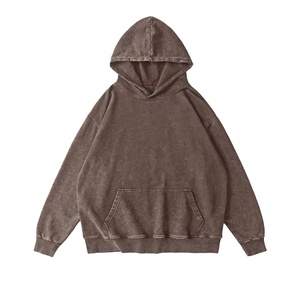 Sweat à capuche décontracté pour homme TKAN198D, grande taille, en coton épais délavé à l'acide, avec poches et motif brodé imprimé printanier - Product Image 2