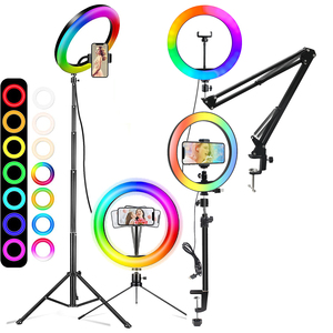 Éclairage de Photographie Anneau Lumineux Selfie Lampe Circulaire Support Téléphone Couleur RGB Douce avec Pied de Table et Trépied pour <span class=keywords><strong>Tablette</strong></span> - Product Image 4