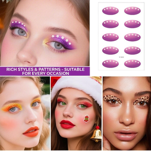 Pegatinas de tatuaje de sombra de ojos con diseño de campana navideña, calcomanías temporales brillantes para la cara, maquillaje no irritante para fiestas y festivales - Product Image 3