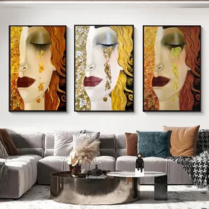 Абстрактная девушка, Золотая фигурка слезы, Художественная Картина на холсте, настенный плакат, принты, настенные картины для гостиной, спальни, домашний декор для стен