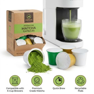 Capsules de Matcha Goma de Qualité Supérieure, Dosettes K-Cup, Poudre de Thé Vert Pur Cérémonial, Édition Barista - Product Image 1