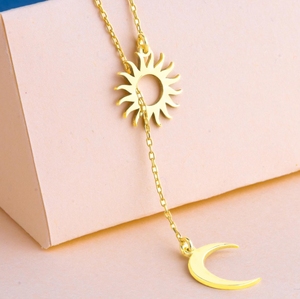 Collar <span class=keywords><strong>de</strong></span> Sol y <span class=keywords><strong>Luna</strong></span> Chapado en Oro <span class=keywords><strong>de</strong></span> 18k, Elegante Collar con Colgante Celestial en Forma <span class=keywords><strong>de</strong></span> Y, Collar Lariat Día y Noche, Joyería Boho Minimalista - Product Image 3