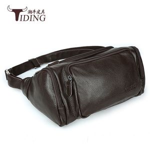 Sac banane en cuir véritable Tiding noir grande capacité pour homme, sac de poitrine 3018 - Product Image 3