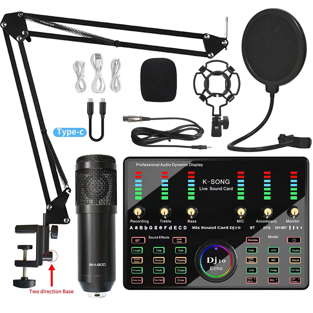 ZXX bm 800 mic USB dj10 Sound Card Set professionnels studio recording mixer bm800 condenser microphone karaoke mike