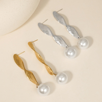 Pendientes de Perlas con Textura Metálica Trenzada de Acero Inoxidable Hipoalergénico CLIORO para Mujer, Joyería Diaria para Fiestas