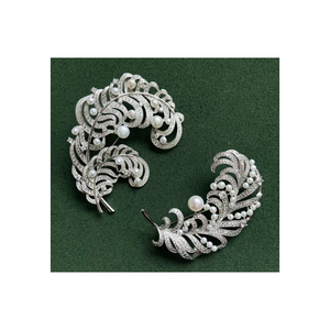 Alta calidad Fashional 5A CZ 925 plata esterlina perla pluma broche Cubic Zirconia joyería para compromiso de boda - Product Image 1