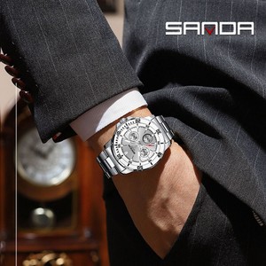 Reloj de Pulsera Sanda 3265 y 3266 para Hombre, Diseño Ejecutivo, Resistente al Agua, con Calendario, Esfera Luminosa, Movimiento de Cuarzo y Correa de Acero - Product Image 5