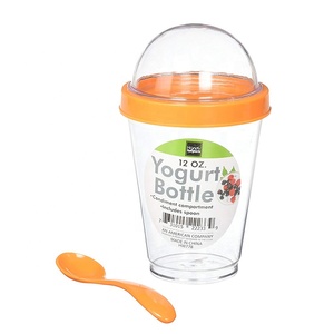 Cereal Cup BPA Free Plastic 12 Oz Reusable Cereal Yogurt Cup With Lid Top Compartment And Spoon