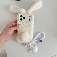 Nouvelle coque de téléphone en peluche lapin aux longues oreilles avec cordon en forme de cœur, esthétique douce pour iPhone 18 17 16 Pro Max 15 14 13 PC