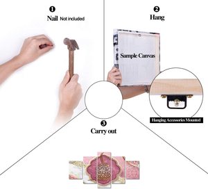 5 Pezzi di Stampa HD con Lettere del Corano Dorate su Sfondo Rosa, Quadri Musulmani, Dipinti Islamici di Allah, Calligrafia - Product Image 6