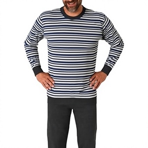 <span class=keywords><strong>Pigiama</strong></span> da <span class=keywords><strong>Uomo</strong></span> a Maniche Lunghe a Righe <span class=keywords><strong>con</strong></span> <span class=keywords><strong>Polsini</strong></span>, Blu in Spandex/Cotone, Lavabile in Lavatrice, Pantaloni Lunghi, Abbigliamento da Notte, Completo Due Pezzi - Product Image 1