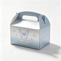 Boîte cadeau en papier bleu de luxe avec logo personnalisé en gros, boîte papillon avec poignée pour mariage, anniversaire, bonbons, emballage de friandises