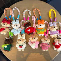 Porte-clés en peluche chien Teddy mignon et coloré avec nœud, pendentif animal de dessin animé pour sac à dos, décoration suspendue, cadeau de Noël et d'anniversaire