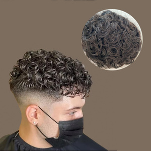 Peluca Australiana <span class=keywords><strong>para</strong></span> Hombre de Encaje y PU Sistema de Reemplazo Nudo Invisible Cabello Humano Indio Prótesis Capilar Rizada de 24 mm <span class=keywords><strong>para</strong></span> Hombre - Product Image 1